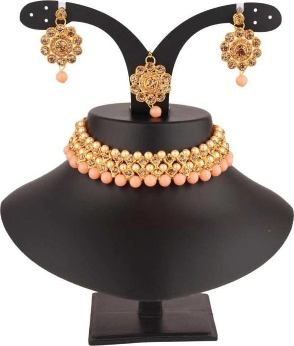 Plated Alloy Necklace, Earring And Maang Tikka Set Rhosyn Women And Girls Gold Plated Alloy Necklace, Earring And Maang Tikka Set - One Size, Multi