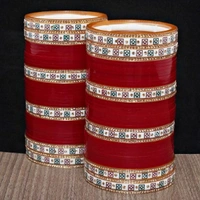 Maroon Color choora (752-M1C1-LJ102-M-210) LUCKY JEWELLERY Bridal Wedding punjabi chuda Designer chura CZ Stone with Traditional Polka Dot Maroon Color choora (752-M1C1-LJ102-M-210) - 2-10, 2-2, 2-4, 2-6, 2-8, Maroon