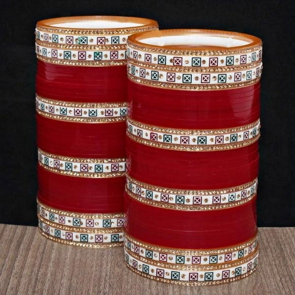 Maroon Color choora (752-M1C1-LJ102-M-210) LUCKY JEWELLERY Bridal Wedding punjabi chuda Designer chura CZ Stone with Traditional Polka Dot Maroon Color choora (752-M1C1-LJ102-M-210) - 2-10, 2-2, 2-4, 2-6, 2-8, Maroon