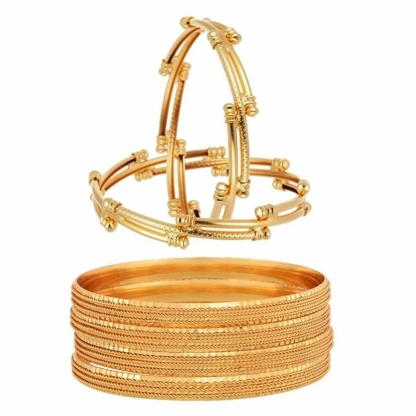 Gold-plated Bangle Set For Women (Pack of 6) Zeneme Combo of Designer Latest Style Alloy Gold-plated Bangle Set For Women (Pack of 6) - 2-4, 2-6, 2-8, Gold Color