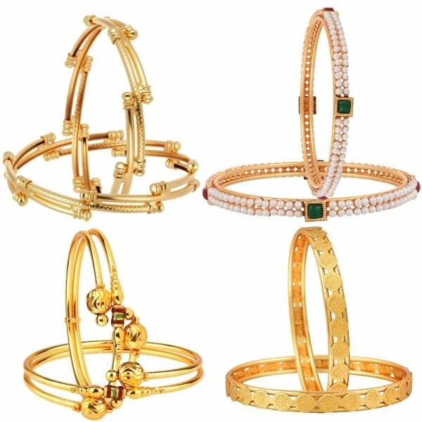 Gold-plated Bangle Set For Women (Pack of 8) Zeneme Combo Of Latest Design Alloy Gold-plated Bangle Set For Women (Pack of 8) - 2-4, 2-6, 2-8, Gold Color