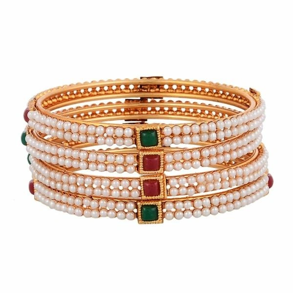 Designer Bangles Jewellery For Girl and Women Zenem Bangle Gold Plated Pearl CZ Studded Multicolor Designer Bangles Jewellery For Girl and Women - 2-4, 2-6, 2-8, Multi Color