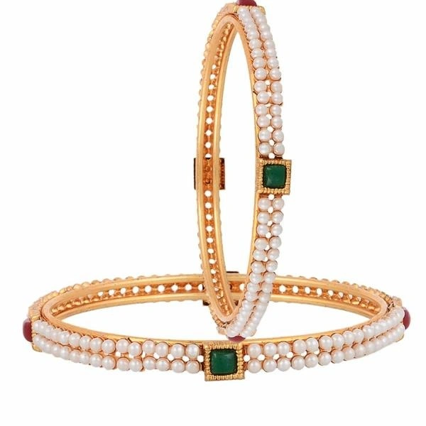Designer Bangles Jewellery For Girl and Women Zenem Bangle Gold Plated Pearl CZ Studded Multicolor Designer Bangles Jewellery For Girl and Women - 2-4, 2-6, 2-8, Multi Color