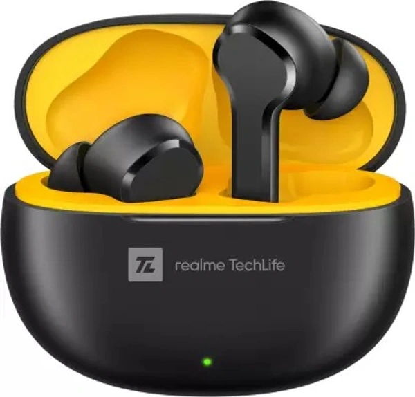 REALME realme Techlife Buds T100 with up to 28 Hours Playback & AI ENC for Calls Bluetooth Headset - (Black, True Wireless)