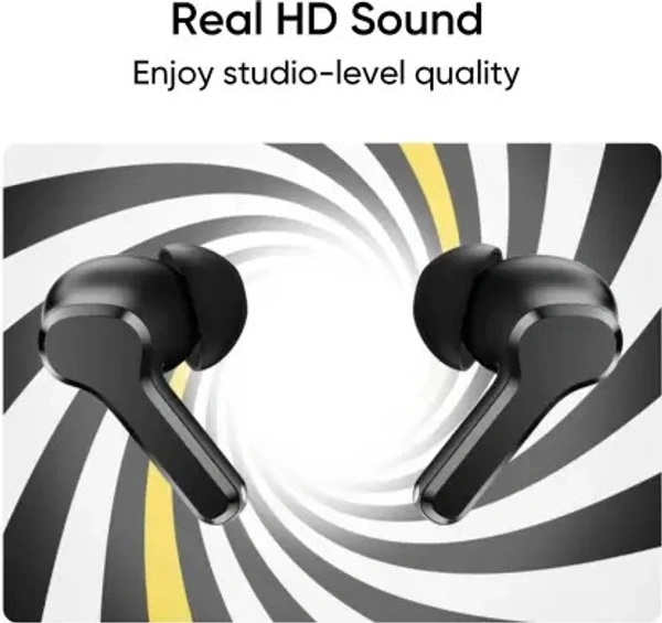 REALME realme Techlife Buds T100 with up to 28 Hours Playback & AI ENC for Calls Bluetooth Headset - (Black, True Wireless)