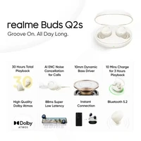 REALME realme Buds Q2s with AI ENC & Fast Charging Bluetooth Headset - (Paper White, True Wireless)