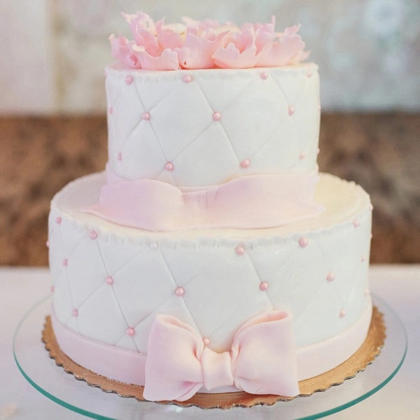Pink Bow 2 Tier Riffle Cake - 4 Pound