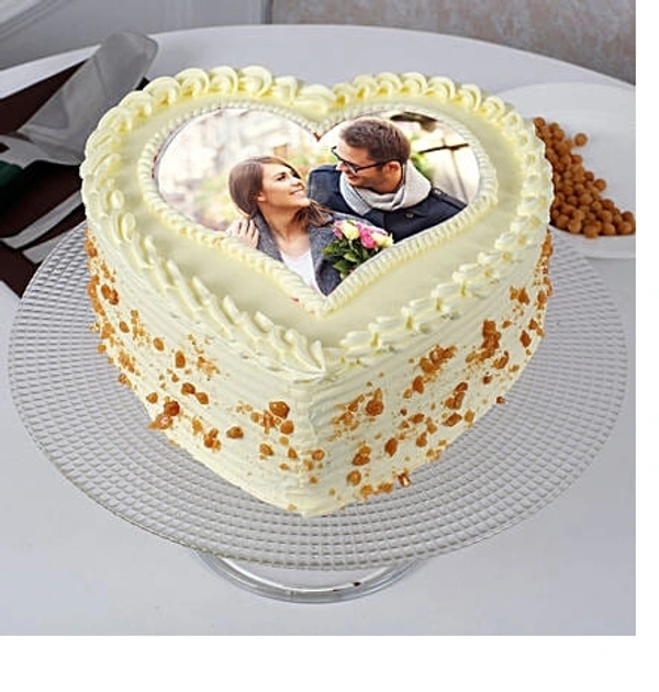 Heart Shaped Butterscotch Photo Cake - 2 Pound