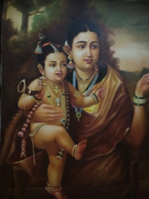  Maa Yashoda with Krishna recopy of Raja Ravi Varma on canvas oil panting - 2.5x3 Feet