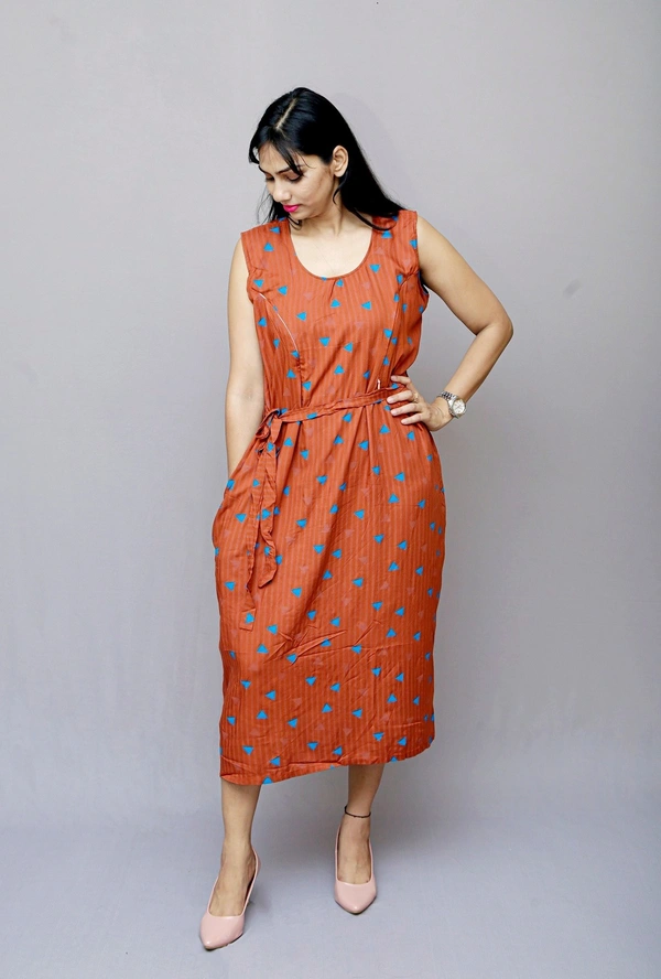 Mom's Kurtiz by Neil Maternity Western Style Dress - Brown, 42, Premium Quality Rayon Cotton