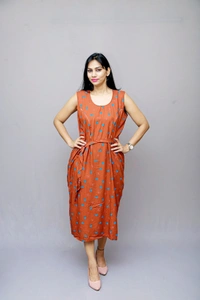 Mom's Kurtiz by Neil Maternity Western Style Dress - Brown, 42, Premium Quality Rayon Cotton