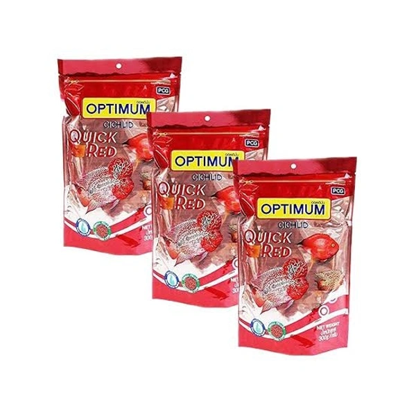 OPTIMUM QUICK RED FISH FOOD-3 PACKS | SUITABLE FOR ALL CICHLID AND HORN FISH | LARGE PELLET 
