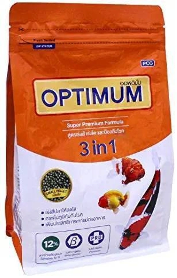 Optimum 3 in 1 Super Premium Formula 12% Spirulina 400g For All Goldfish, Carp Fish and Chichlid, High Protein and Spirulina 