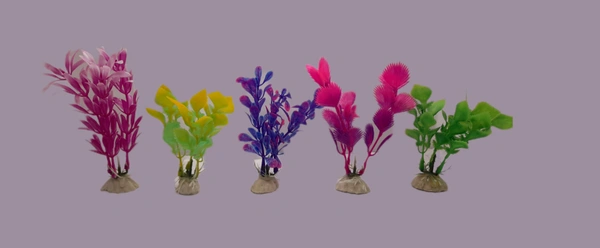 Aquarium Decorative Artificial Mini Plastic Plant| 5 Pieces| Height: 4 Inch