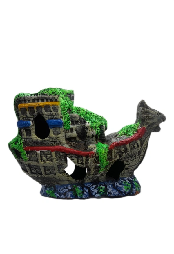 Old Broken Ship Model Showpiece For Decorate Aquarium|Material:Terracotta|Size:Medium