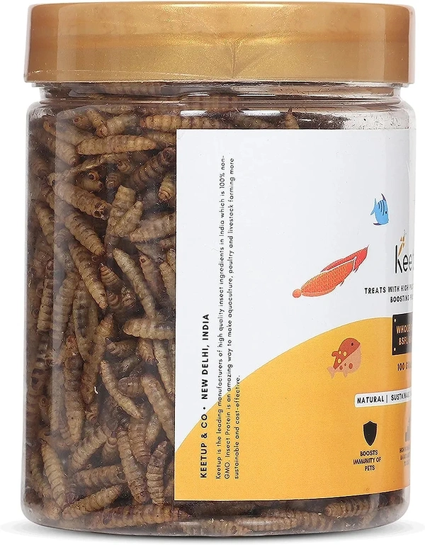 KEETUP Dried Black Soldier Fly Larvae Treat - Fish Food for Arowana, Oscar, Flowerhorn & Other Carnivorous Fishes - Omega 3 & 6, 50x More Calcium Than Mealworms 