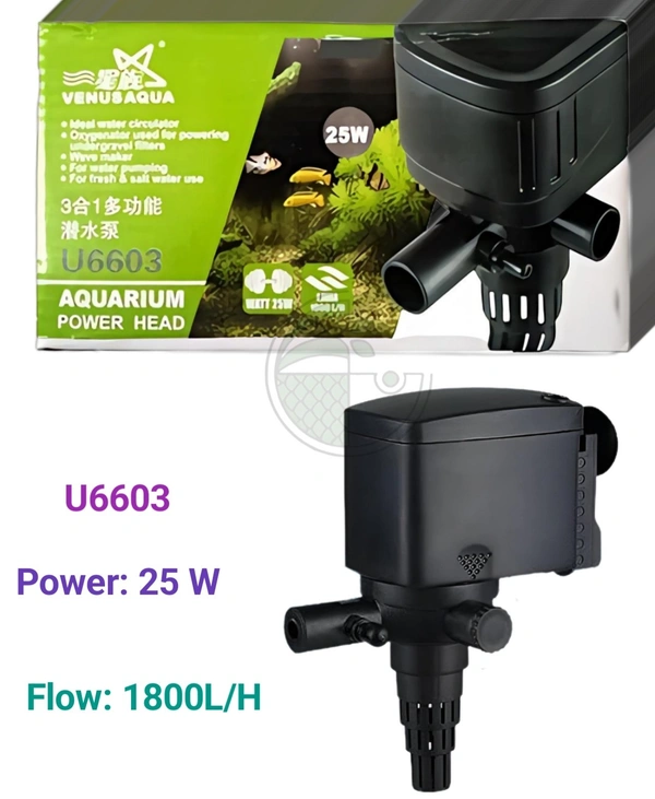 Venus Aqua U6603 Aquarium Power Head – 25W Submersible Pump | 1800L/H Flow | 3-in-1 Filtration & Aeration