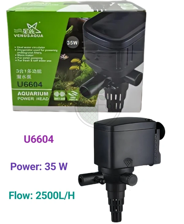 Venus Aqua U6604 Aquarium Power Head – 35W Submersible Pump | 2500L/H Flow | 3-in-1 Filtration & Aeration