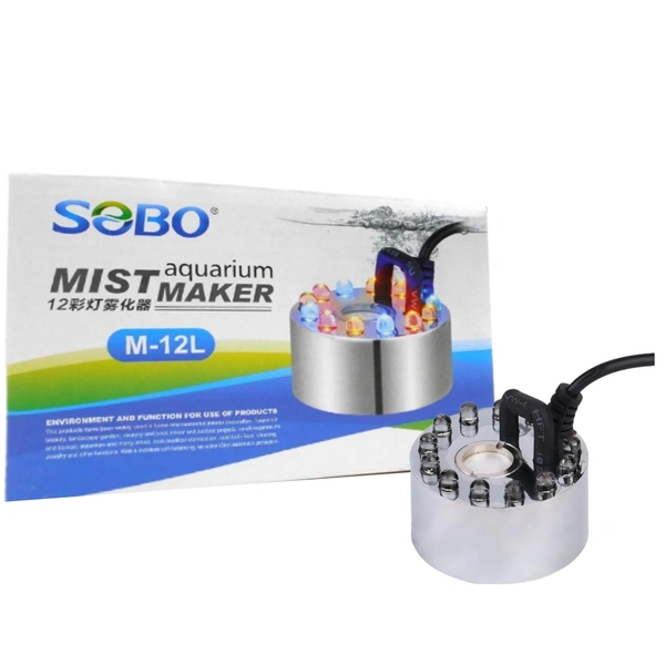 SOBO M-12L Aquarium Mist Maker with 12 Colorful LED Lights – Ultrasonic Fogger for Aquariums, Terrariums & Fountains