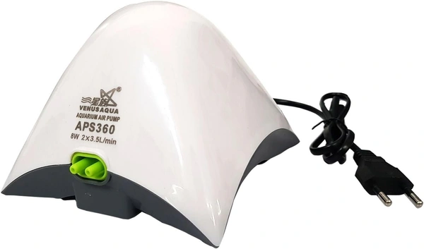 Venus Aqua APS360 Dual Outlet Aquarium Air Pump – 8W Silent Oxygen Pump for Fish Tanks (2 Nos 3.5L/min Output, EU Plug)