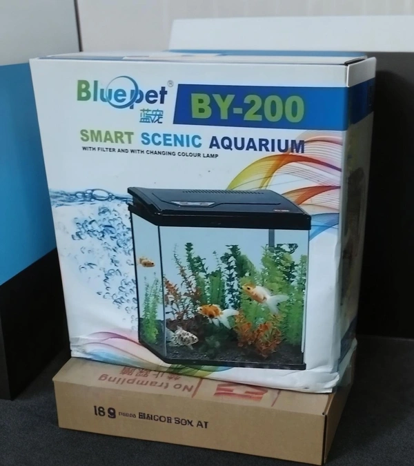 Blue Pet BY-200 Smart Scenic Aquarium with Molded Edges, Filter & Color Changing LED – Stylish Desktop Fish Tank