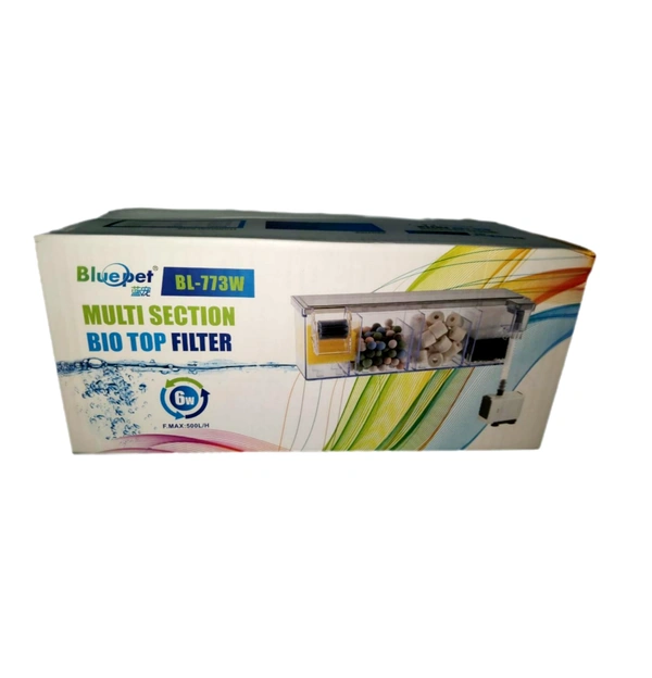 Blue Pet BL 773W Multi Section Bio Top Filter | 6W, 500L/H | High-Performance Aquarium Filtration