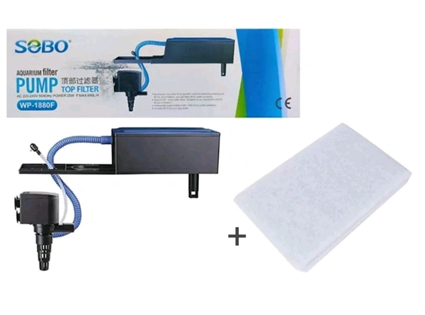 SOBO Top Filter WP-1880F For Aquarium |25 Watt, 880L/H|Free 1 Feet White Sponge