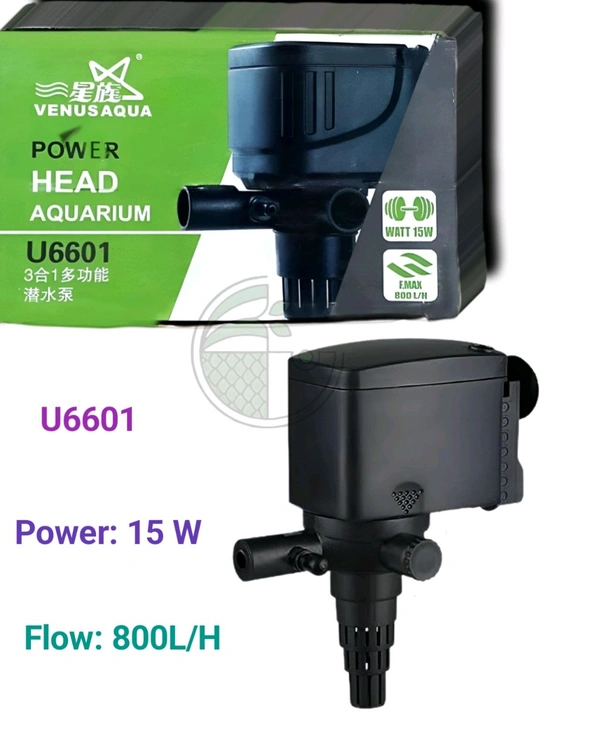 VenusAqua U6601 Aquarium Power Head – 15W Submersible Pump | 800L/H Flow | 3-in-1 Filtration & Aeration