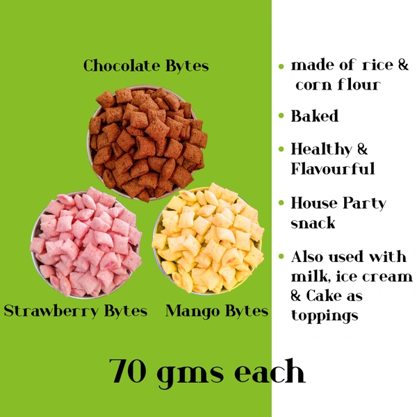 Santushti Namkeen Chocolate + Strawberry + Mango Bytes, 70 gms each, Rich and Flavourful taste - 210 gms