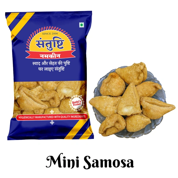 Santushti Namkeen Mini dry Samosa, crispy and mouth watering, sweet and spicy mix flavour - 200 gms