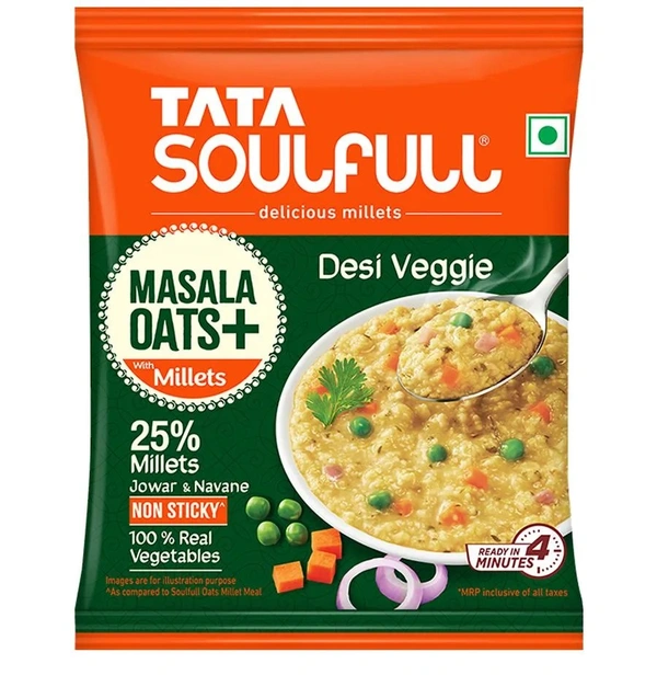 Tata Soulfull Masala Oats+ Tasty Snack With Millets - Desi Veggie, 38GM