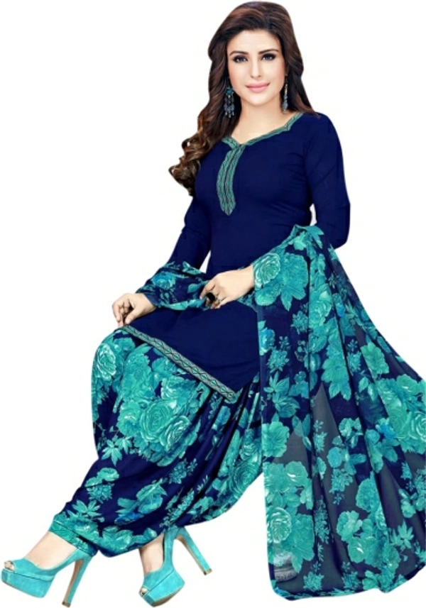 SAARA Crepe Solid, Floral Print, Printed Salwar Suit Material - Dark Blue, 14 Days Return Policy, No questions asked