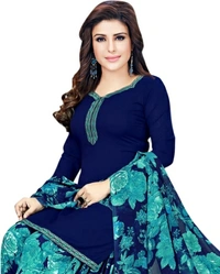SAARA Crepe Solid, Floral Print, Printed Salwar Suit Material - Dark Blue, 14 Days Return Policy, No questions asked