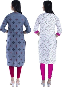 Bachuu Women Printed Straight Kurta - Blue, Grey, Blue, Pink, M, 14 Days Return Policy, No questions asked.