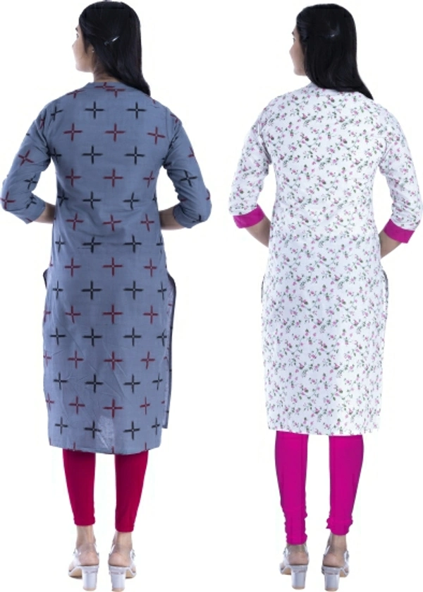 Bachuu Women Printed Straight Kurta - Blue, Grey, Blue, Pink, M, 14 Days Return Policy, No questions asked.