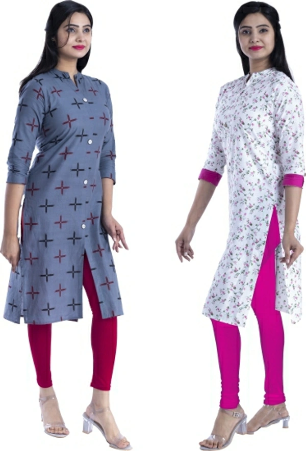 Bachuu Women Printed Straight Kurta - Blue, Grey, Blue, Pink, M, 14 Days Return Policy, No questions asked.
