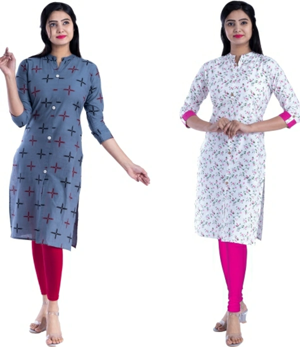 Bachuu Women Printed Straight Kurta - Blue, Grey, Blue, Pink, M, 14 Days Return Policy, No questions asked.