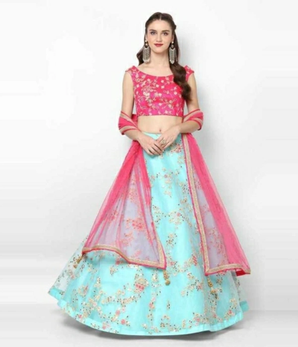 SkyTara Embroidered Semi Stitched Lehenga Choli - 14 Days Return Policy, No questions asked., Free, pink
