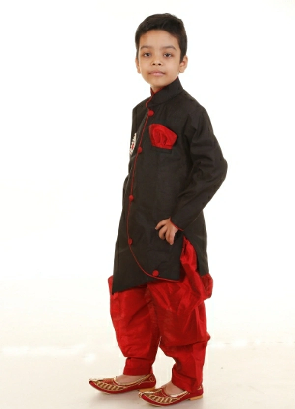FIERA FASHION Boys Festive & Party Kurta, Dhoti Pant & Dupatta Set - Black, 4 Years, 