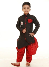 FIERA FASHION Boys Festive & Party Kurta, Dhoti Pant & Dupatta Set - Black, 4 Years, 