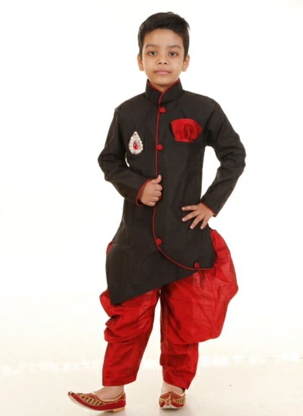 FIERA FASHION Boys Festive & Party Kurta, Dhoti Pant & Dupatta Set - Black, 4 Years, 