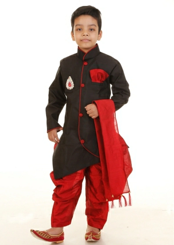 FIERA FASHION Boys Festive & Party Kurta, Dhoti Pant & Dupatta Set - Black, 4 Years, 