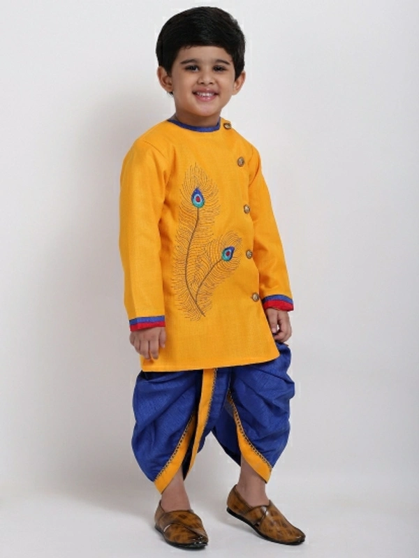 AHHAAAA Boys Casual Angarkha and Dhoti Pant - Yellow, 18 - 24 Months