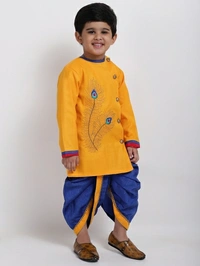 AHHAAAA Boys Casual Angarkha and Dhoti Pant - Yellow, 18 - 24 Months