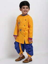 AHHAAAA Boys Casual Angarkha and Dhoti Pant - Yellow, 18 - 24 Months