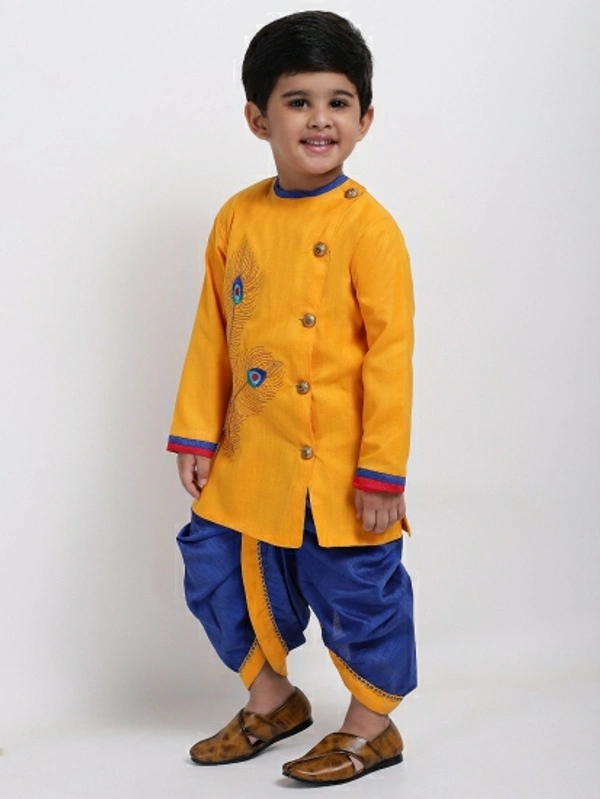 AHHAAAA Boys Casual Angarkha and Dhoti Pant - Yellow, 18 - 24 Months
