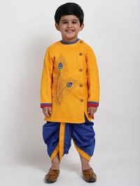 AHHAAAA Boys Casual Angarkha and Dhoti Pant - Yellow, 18 - 24 Months