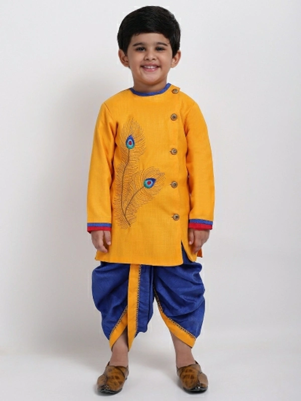 AHHAAAA Boys Casual Angarkha and Dhoti Pant - Yellow, 18 - 24 Months