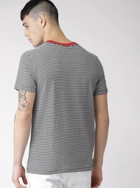 Black & White Striped Round Neck Tshirt - cotton, S