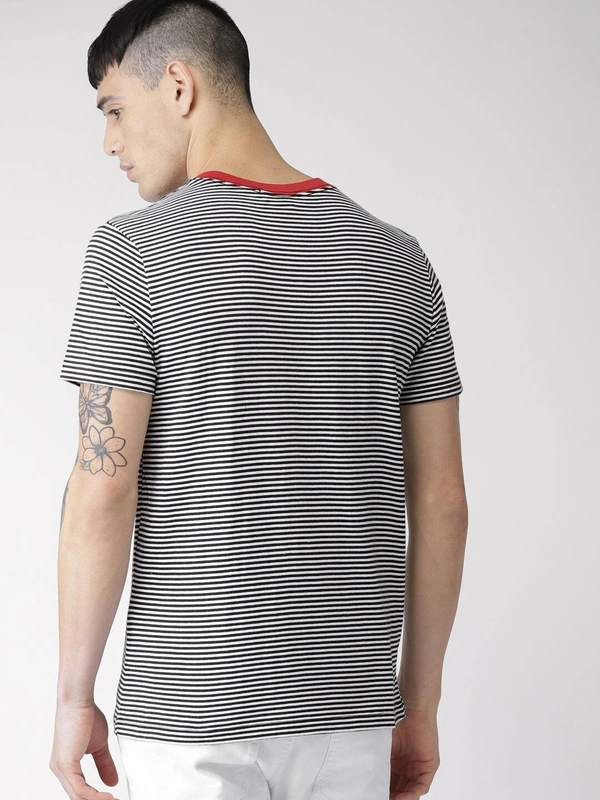 Black & White Striped Round Neck Tshirt - cotton, S